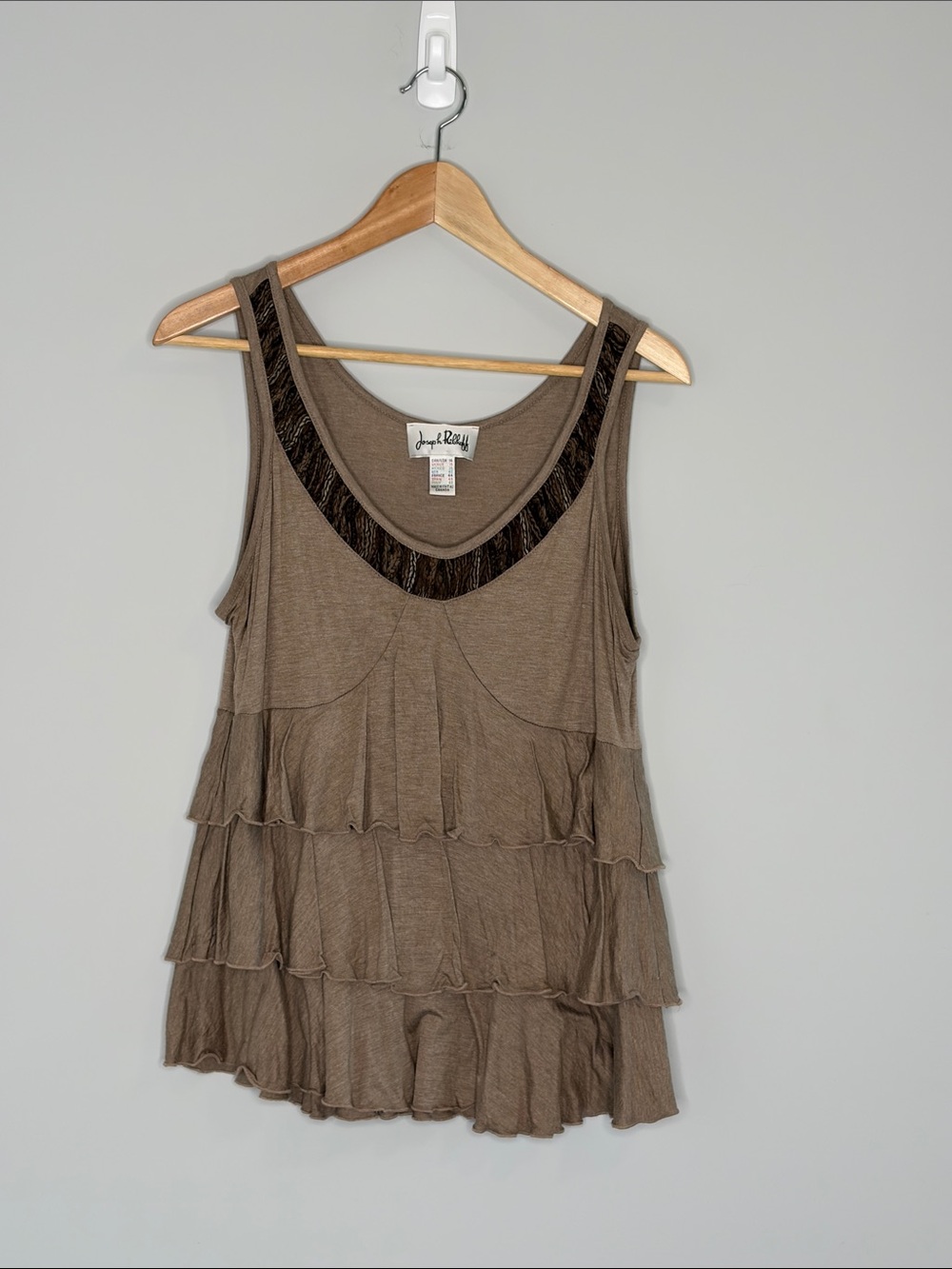 Jospeh Ribkoff Brown Tiered Ruffle Tank with Contrast Trim Size 14 Summer